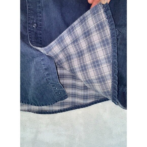 Cabelas Blue Heavy Duck Canvas Flannel Lined Chore Jacket Mens L Reg 100% Cotton - Picture 4 of 7